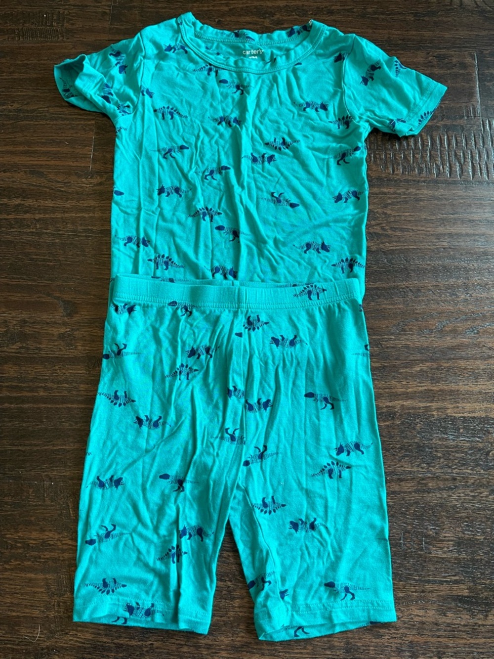 Carter's Teal Short Sleeve Pajama Set with Navy Dino Details